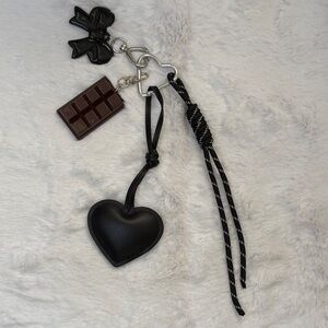 Black Heart & Charm Keychain with Chocolate and Bow